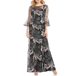 Badgley Mischka Black Floral Sequin Maxi Dress